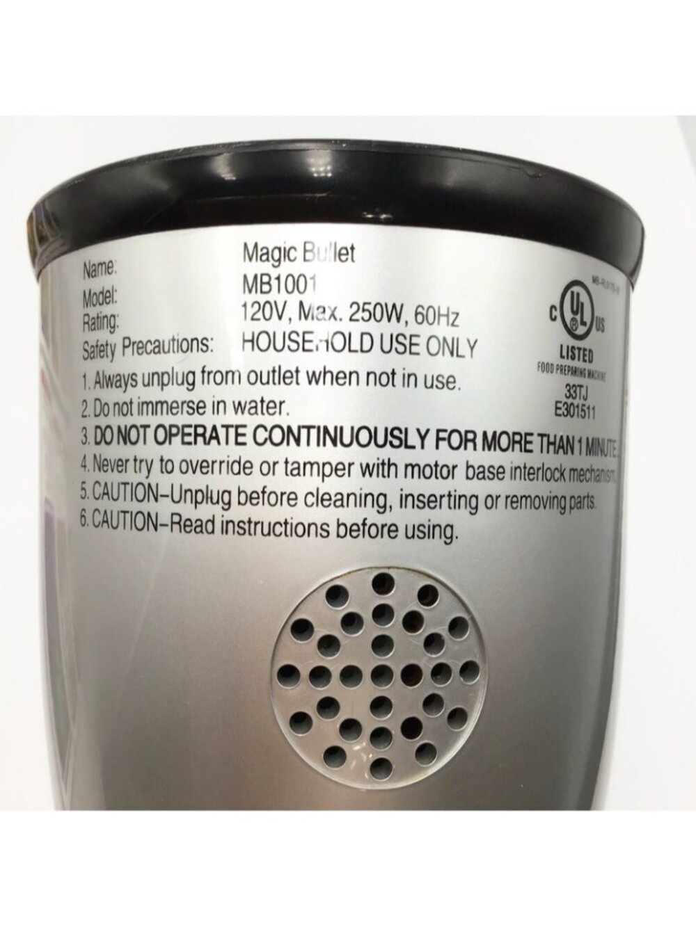 Magic Bullet Model MB1001 Blender Motor Replacement Base Only Silver Black - Picture 5 of 11